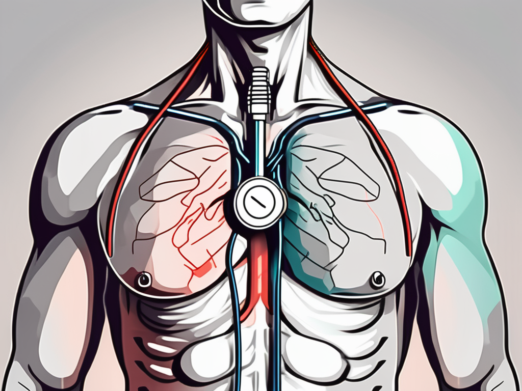 A torso with highlighted areas on the chest where a stethoscope should be placed to hear heart sounds