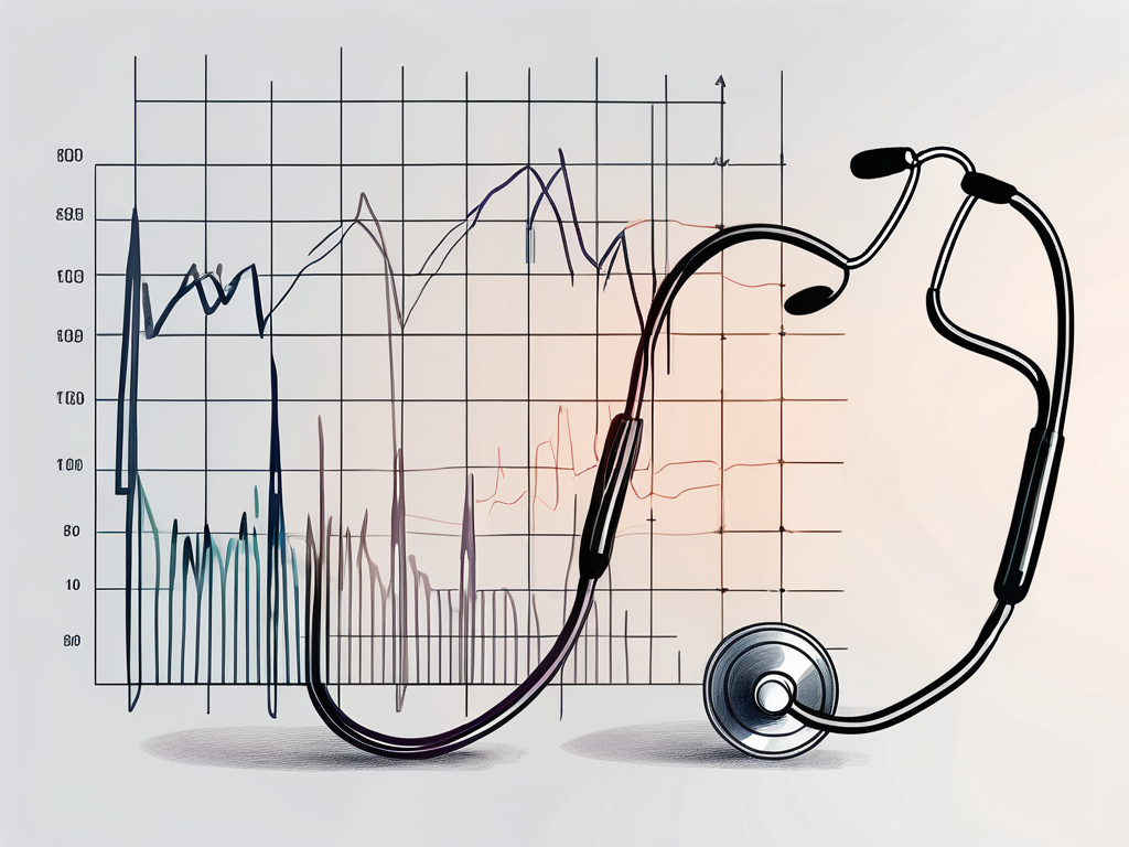 A stethoscope next to a chart depicting the waveforms of normal heart sounds