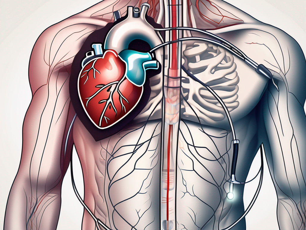 A stethoscope positioned on a detailed anatomical illustration of a human torso highlighting the heart area