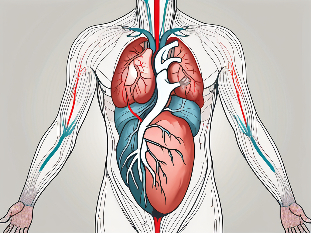 A human torso with highlighted areas indicating the four main points where heart sounds can be auscultated