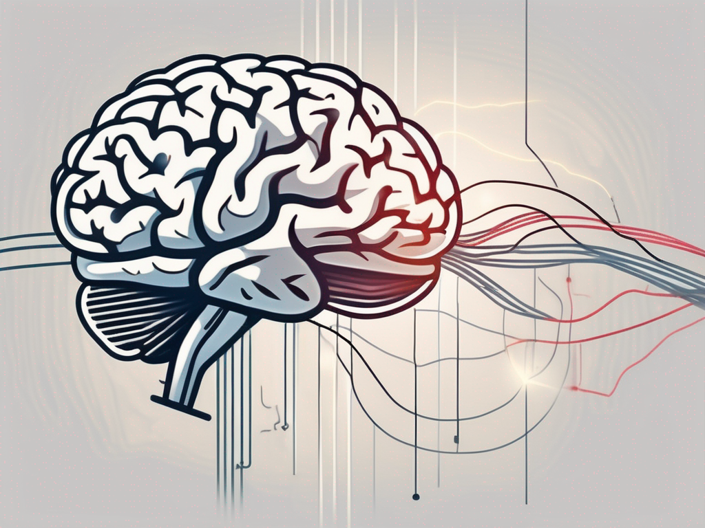 A brain with electric signals flowing towards a heart